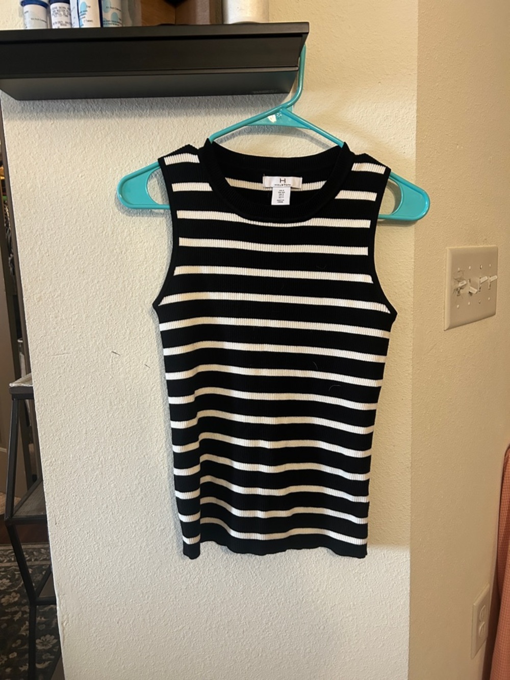 H by Halston Black and White Striped Ribbed Tank